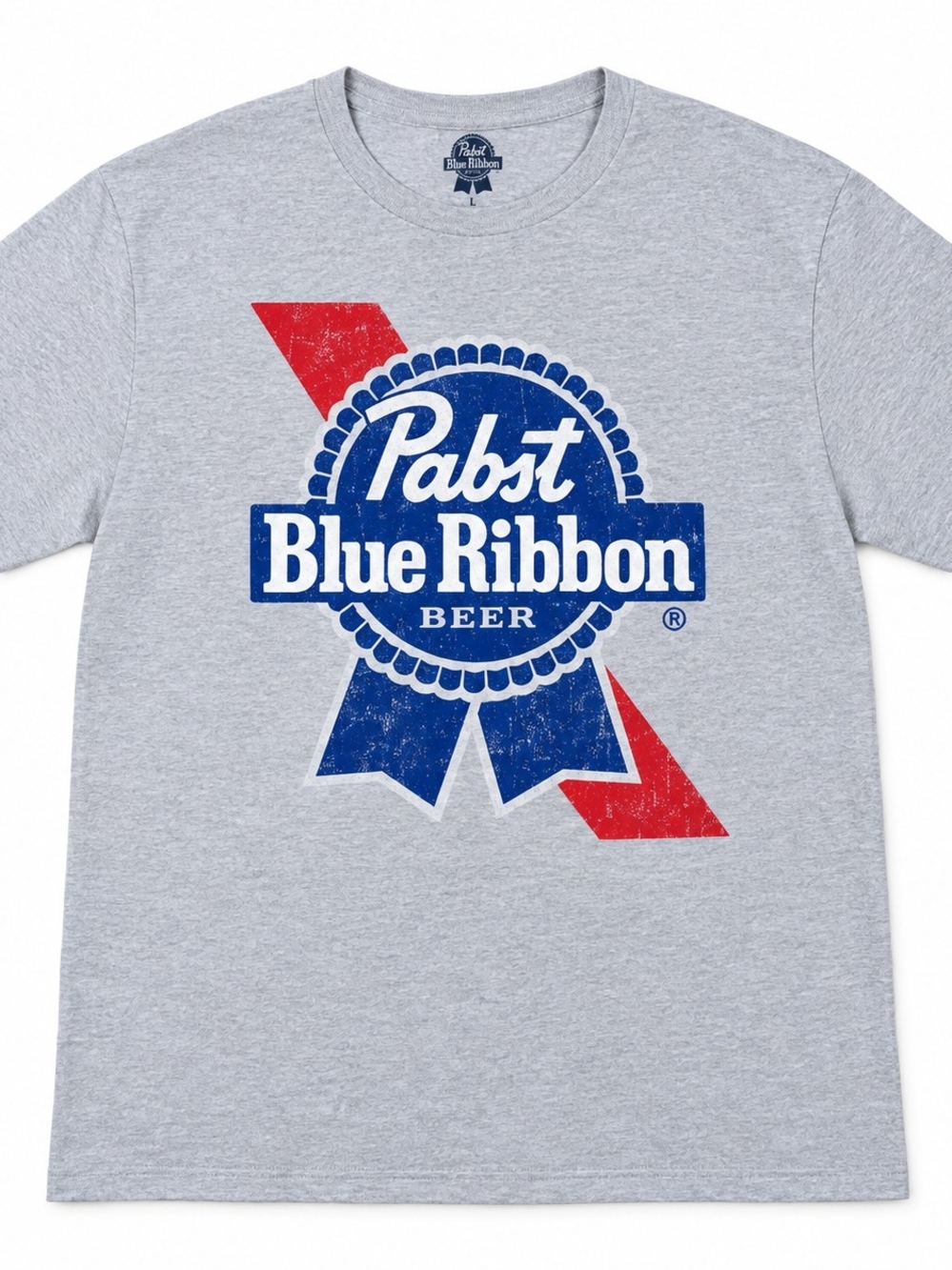 Men's Grey Logo T-Shirt Pabst Blue Ribbon Beeriana Large